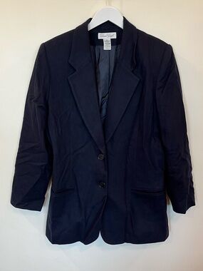 Laura Gayle 100% Wool Blazer Jacket Womens Size 12 Lined Navy Double Button